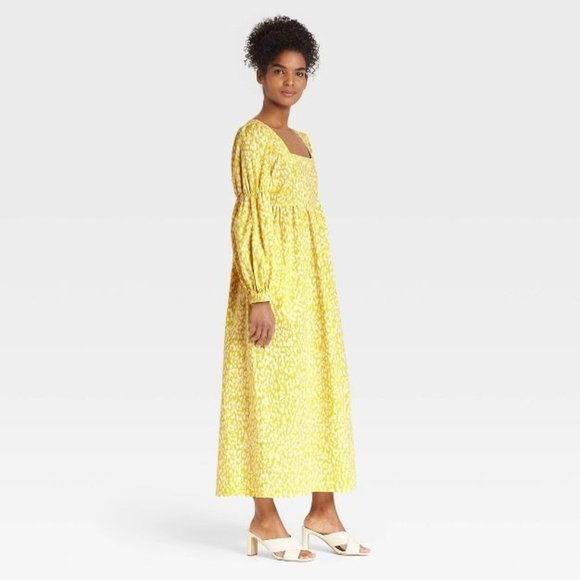 Who What Wear Women's Dress Medium Maxi Long Sleeve Yellow Leopard Print New - Picture 3 of 10